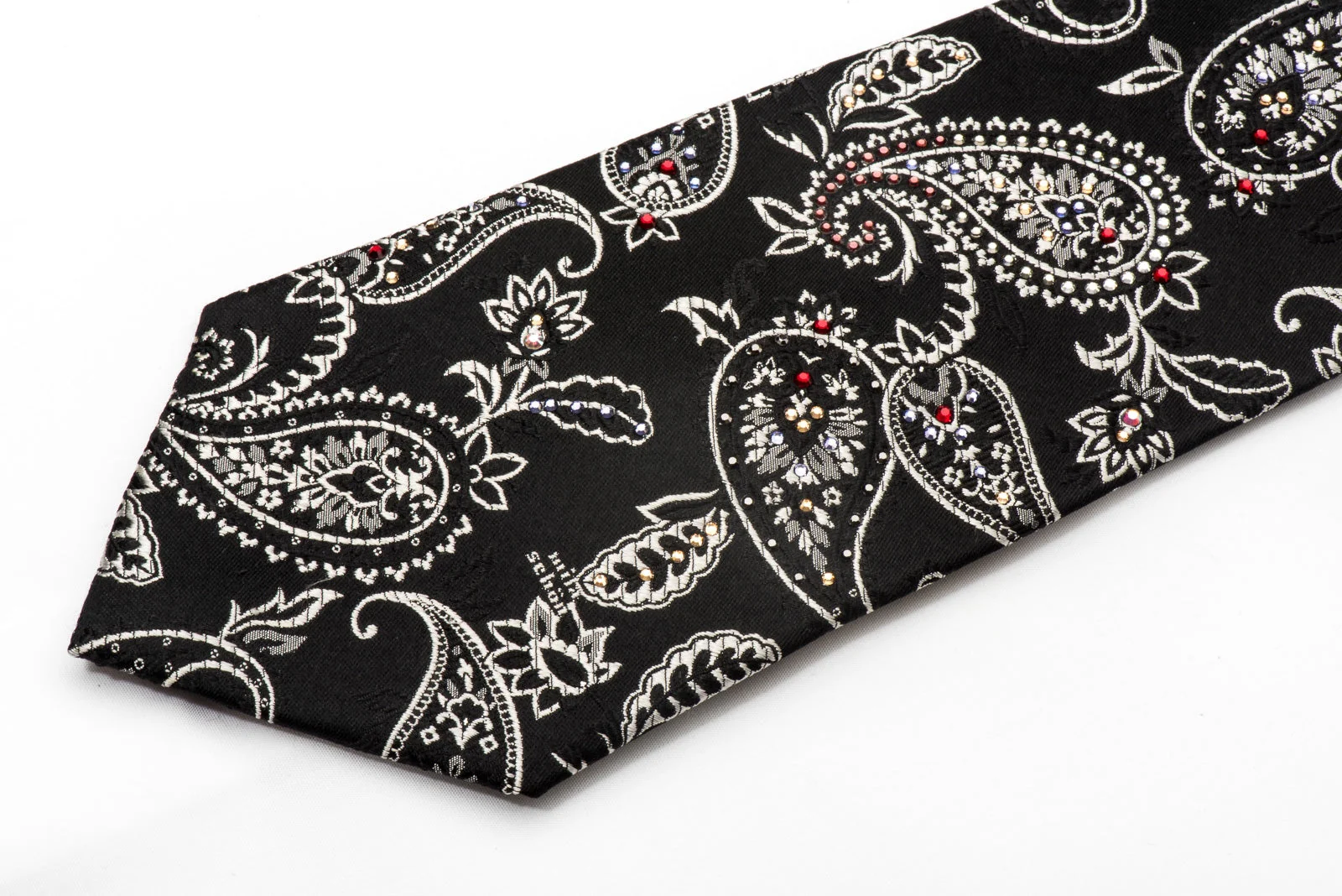 Mila Schon Men's Crystal Tie Silver Paisley On Black Sparkling With Rhinestones - Image 3