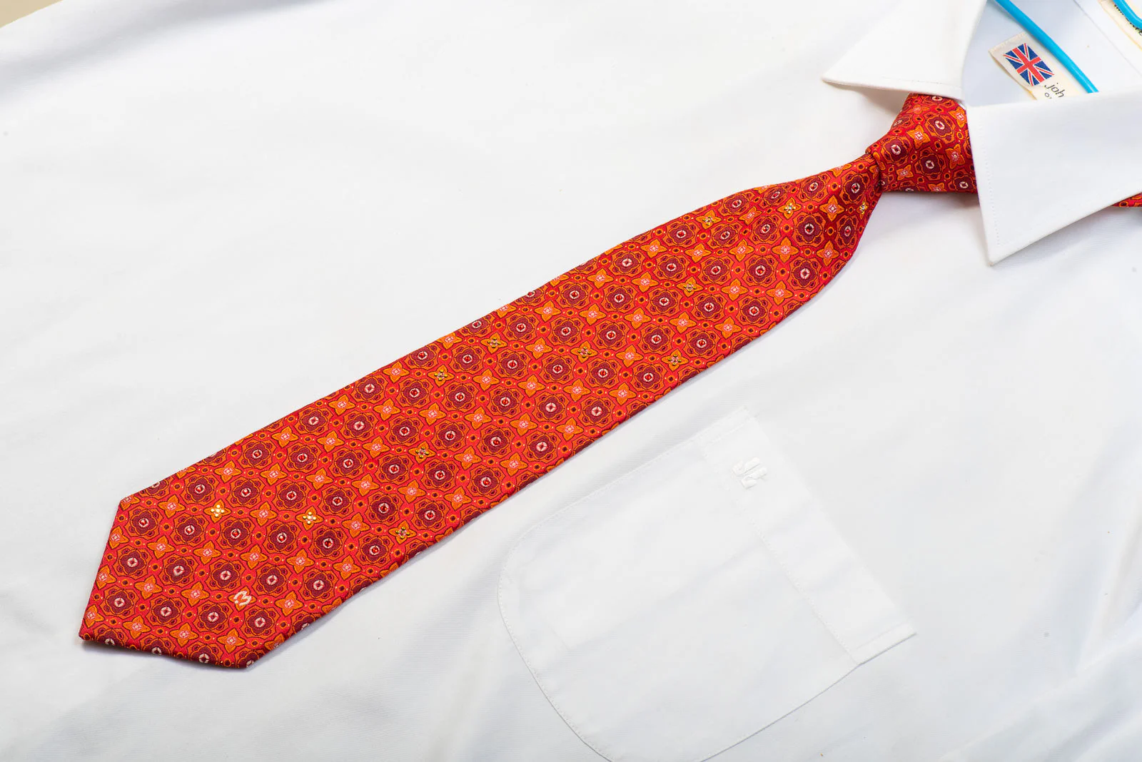 Rhinestone Silk Necktie Orange Burgundy Foulard On Red With Sparkles - Image 3