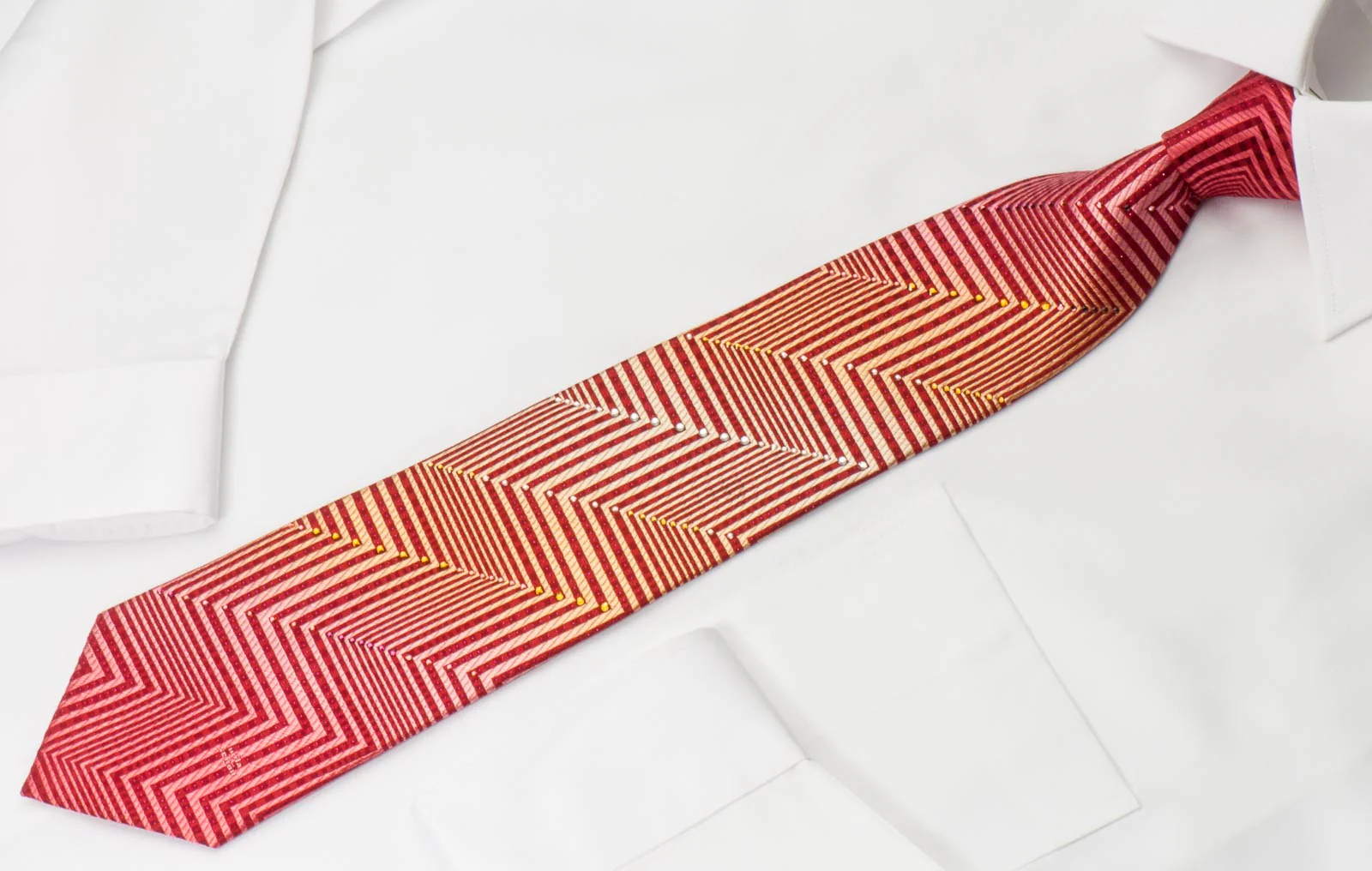 Mila Schon Men's Silk Rhinestone Necktie Zigzags On Burgundy With Red Sparkles - Image 3
