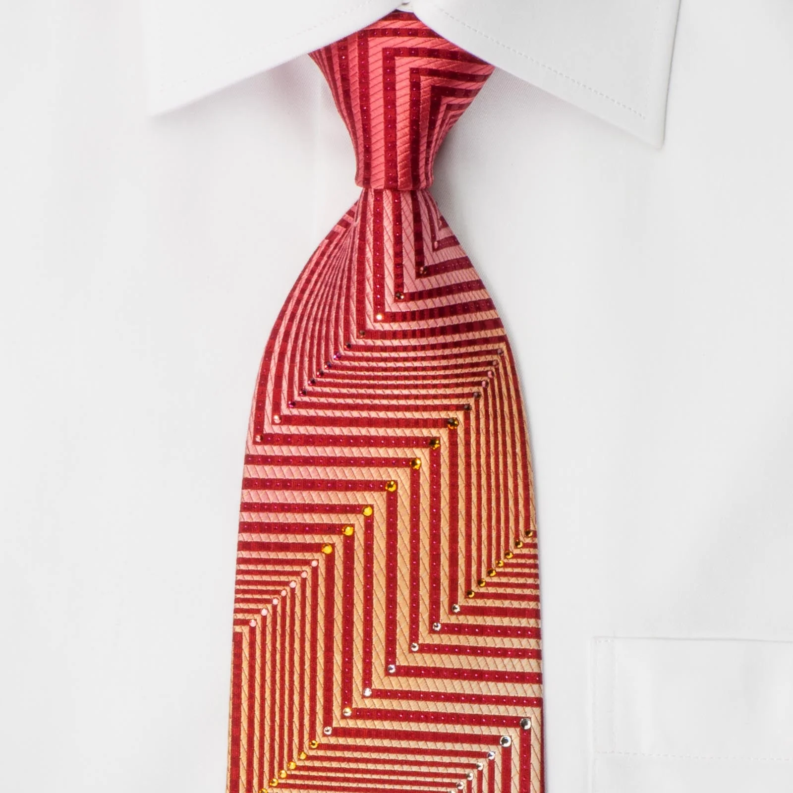 Mila Schon Men's Silk Rhinestone Necktie Zigzags On Burgundy With Red Sparkles - Image 5