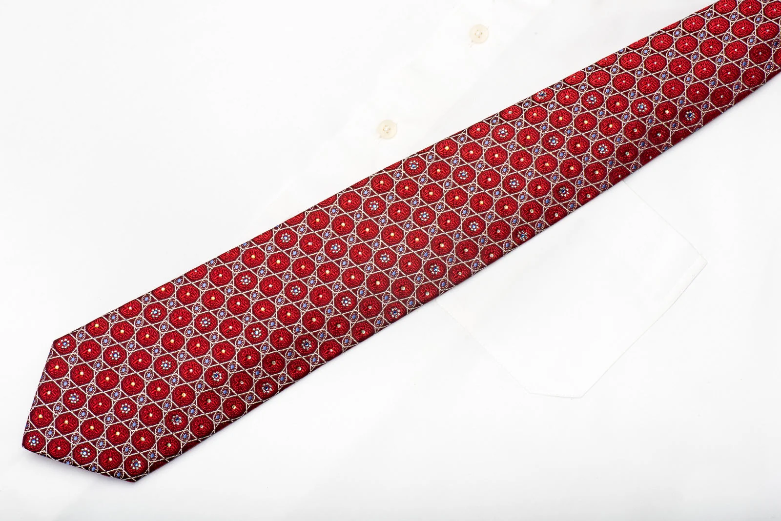 Mila Schon Mens Silk Rhinestone Tie Silver Trellis On Burgundy With Silver Sparkles - Image 5