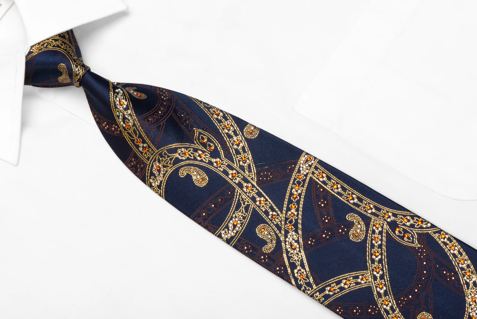 Mila Schon Rhinestone Necktie Gold Scroll Paisley On Navy With Sparkles - Image 2