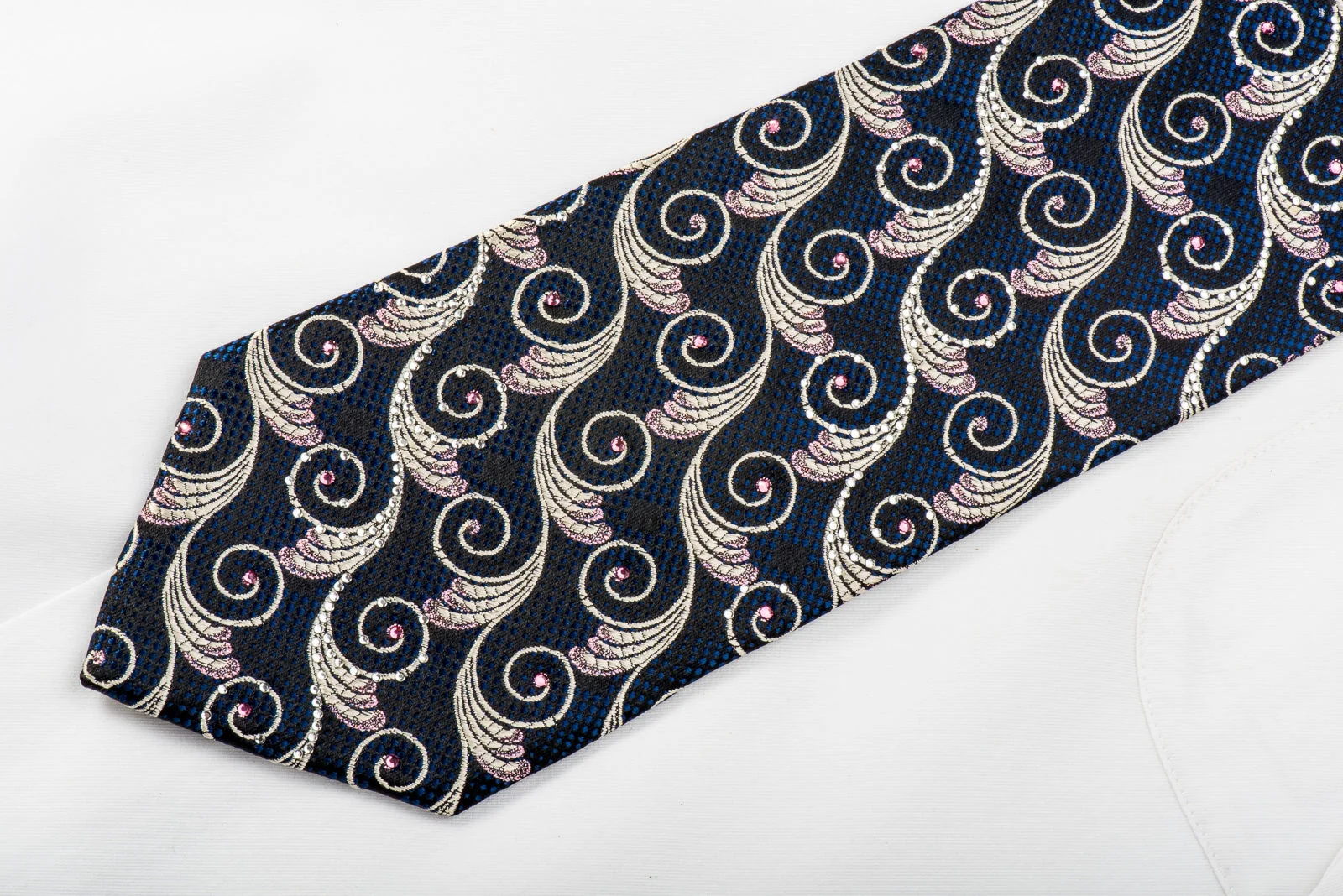 Mila Schon Rhinestone Necktie Golden Filigree On Black With Sparkles - Image 2