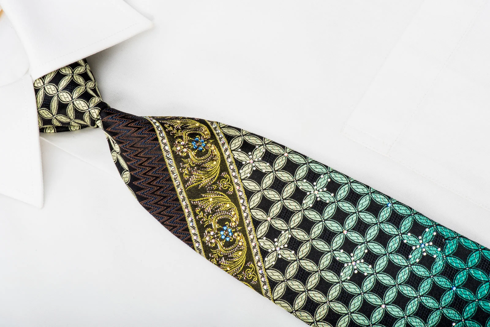 Mila Schon Rhinestone Silk Necktie Cartouche On Black With Sparkles - Image 2