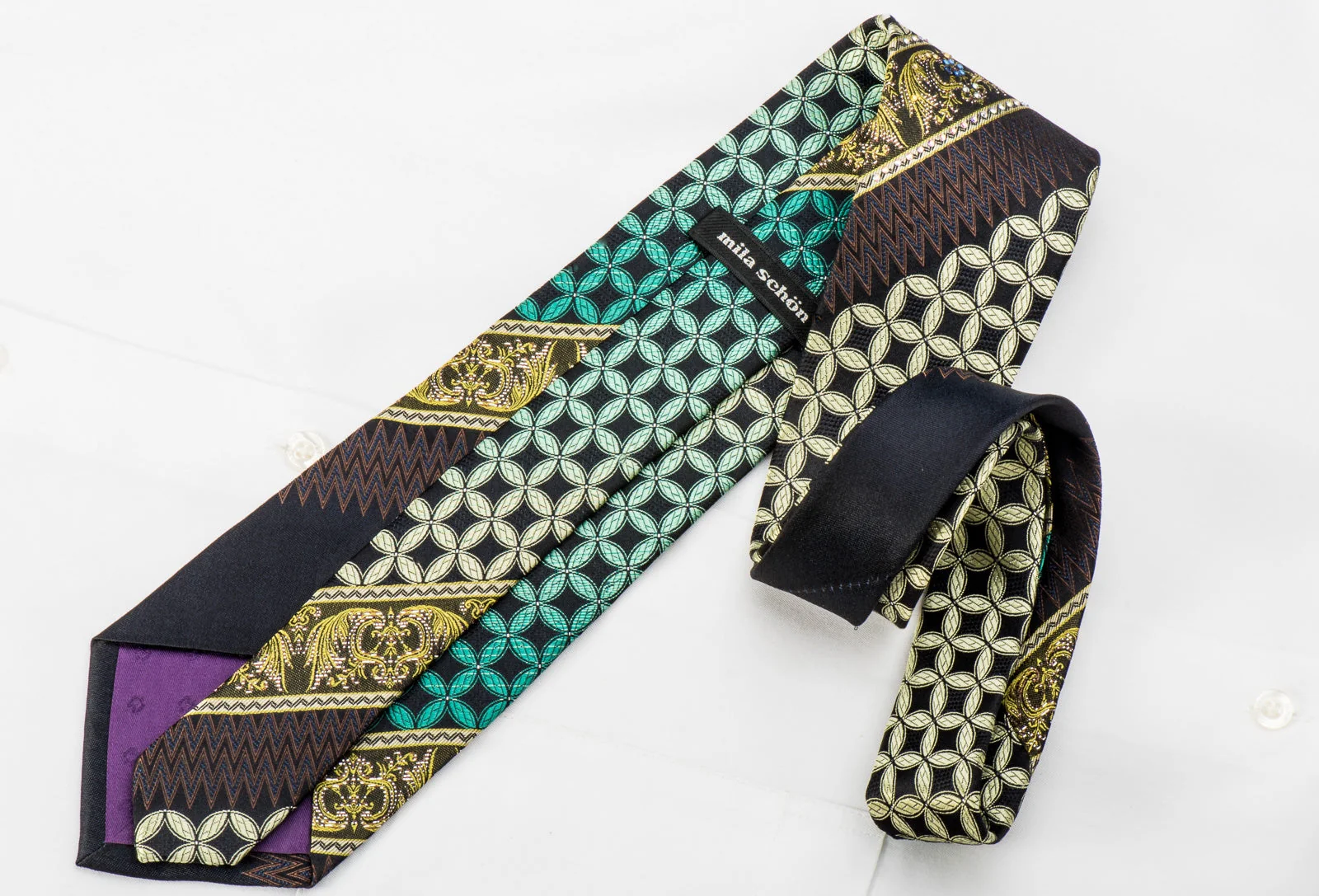 Mila Schon Rhinestone Silk Necktie Cartouche On Black With Sparkles - Image 5