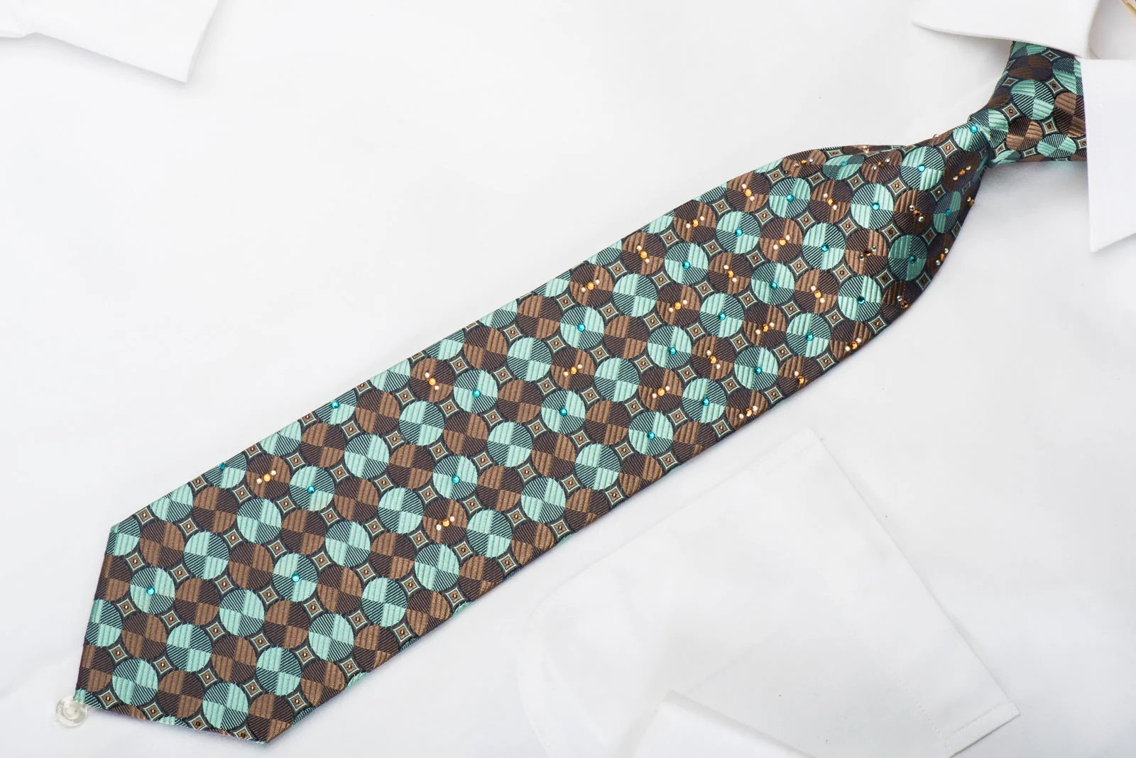 Mila Schon Rhinestone Silk Necktie Disks On Navy With Gold Sparkles - Image 4