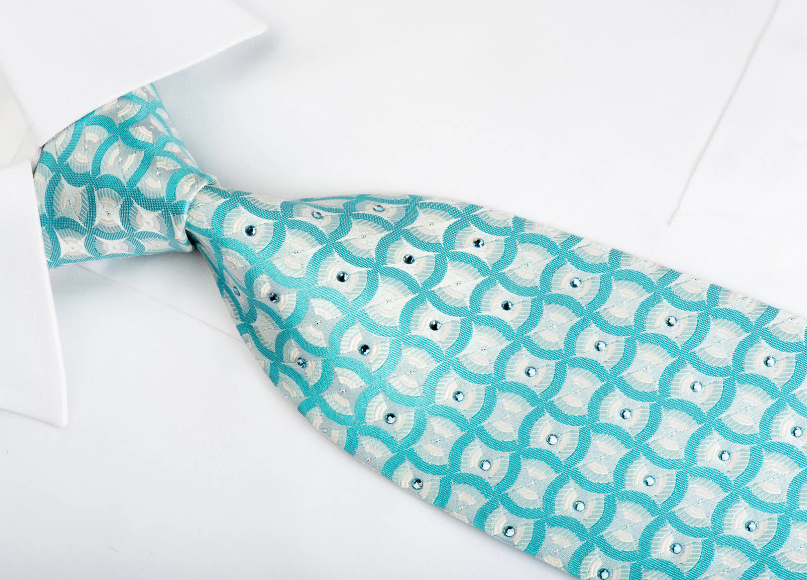 Mila Schon Rhinestone Silk Necktie Geometric On Blue With Silver Sparkles - Image 3