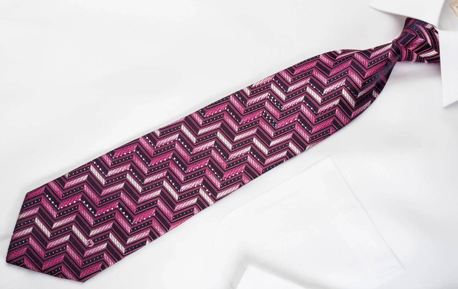 Mila Schon Rhinestone Silk Necktie Purple Chevron With Sparkles - Image 4