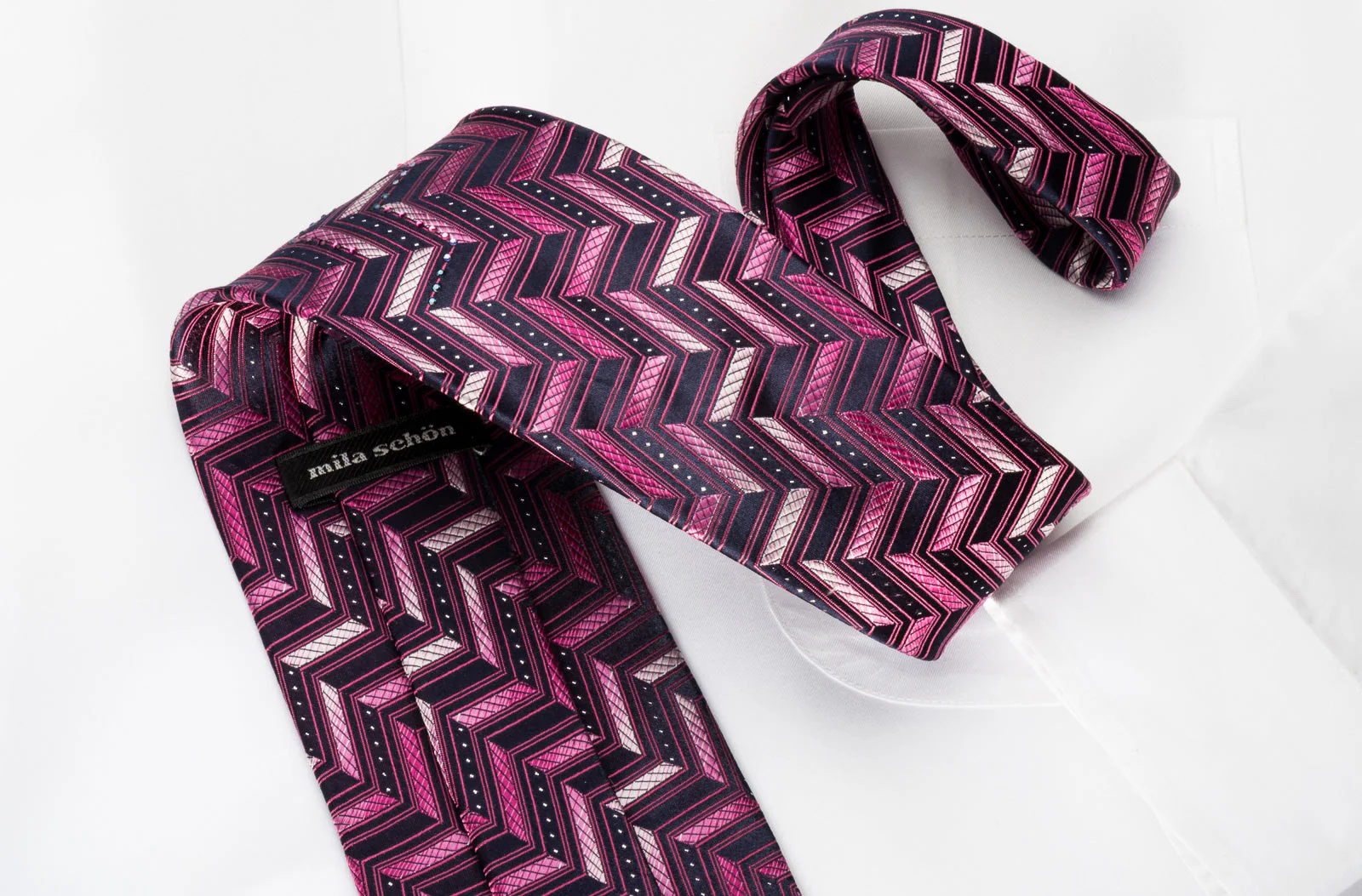 Mila Schon Rhinestone Silk Necktie Purple Chevron With Sparkles - Image 5