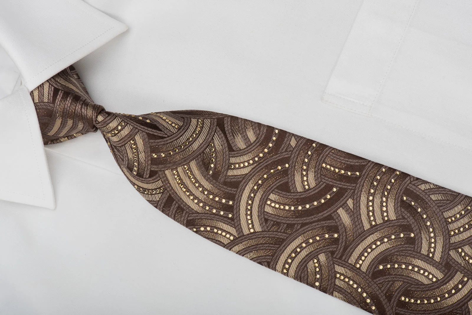 Mila Schon Rhinestone Tie Golden Interlocking Circles On Brown With Gold Sparkles - Image 3