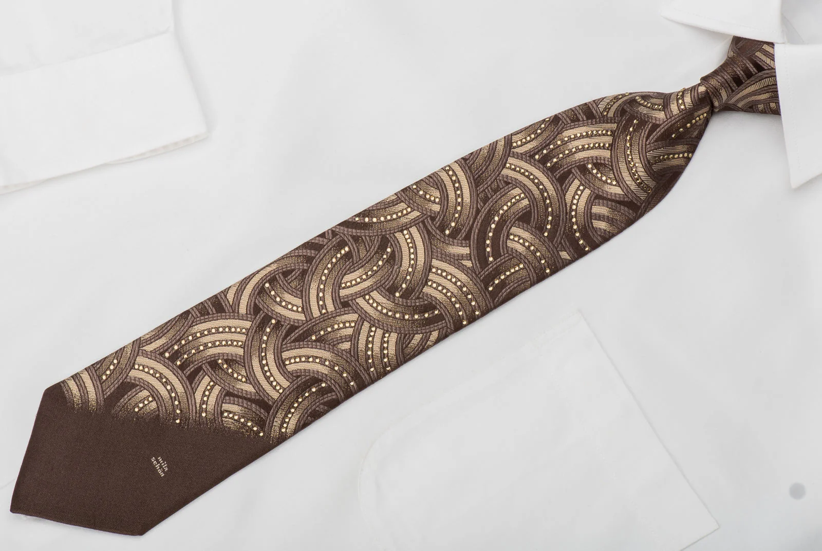 Mila Schon Rhinestone Tie Golden Interlocking Circles On Brown With Gold Sparkles - Image 5