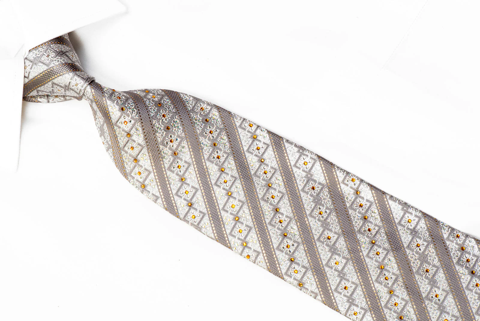 Mila Schon Rhinestone Tie Silver Striped Geometric On Silver With Sparkles - Image 2