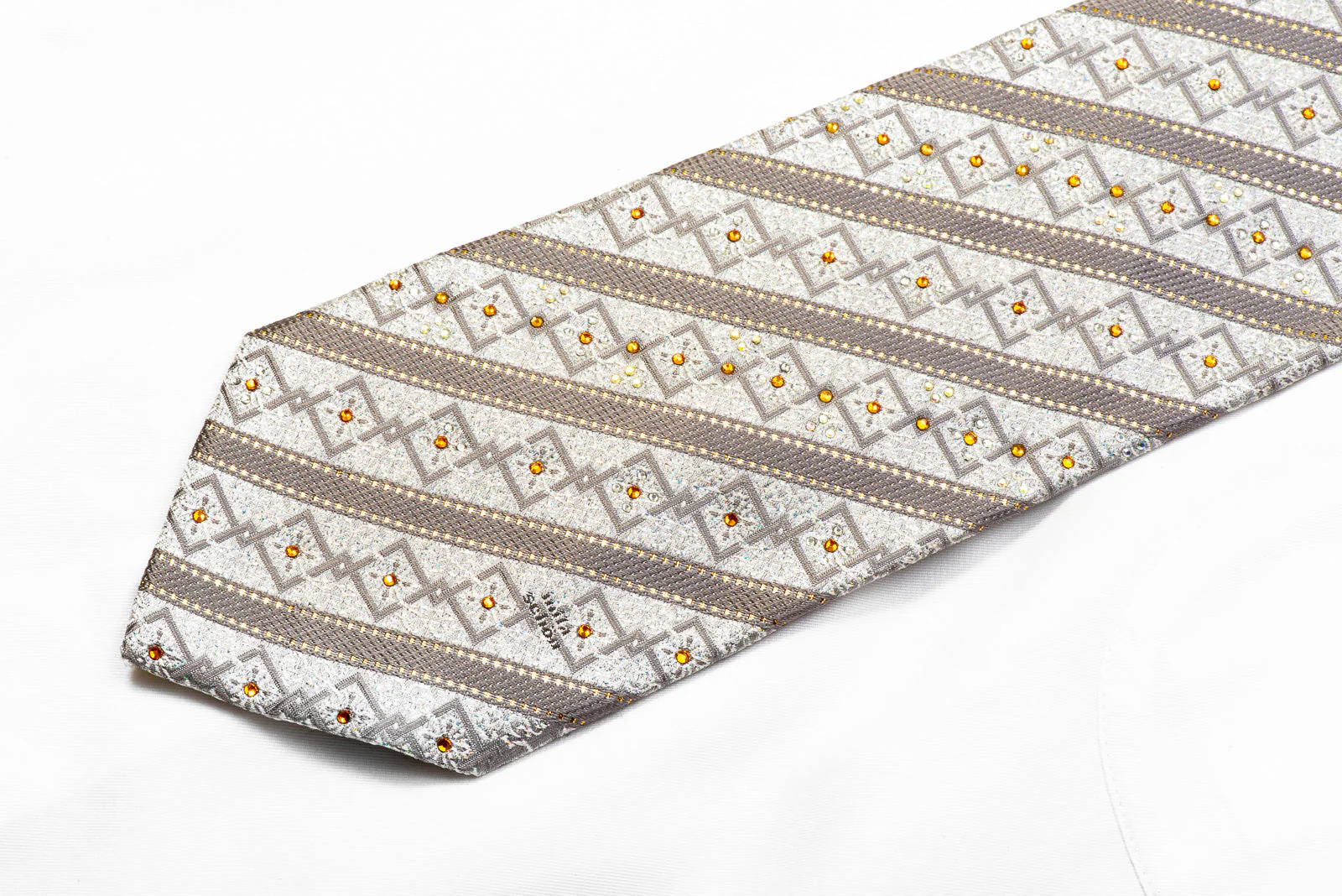 Mila Schon Rhinestone Tie Silver Striped Geometric On Silver With Sparkles - Image 3