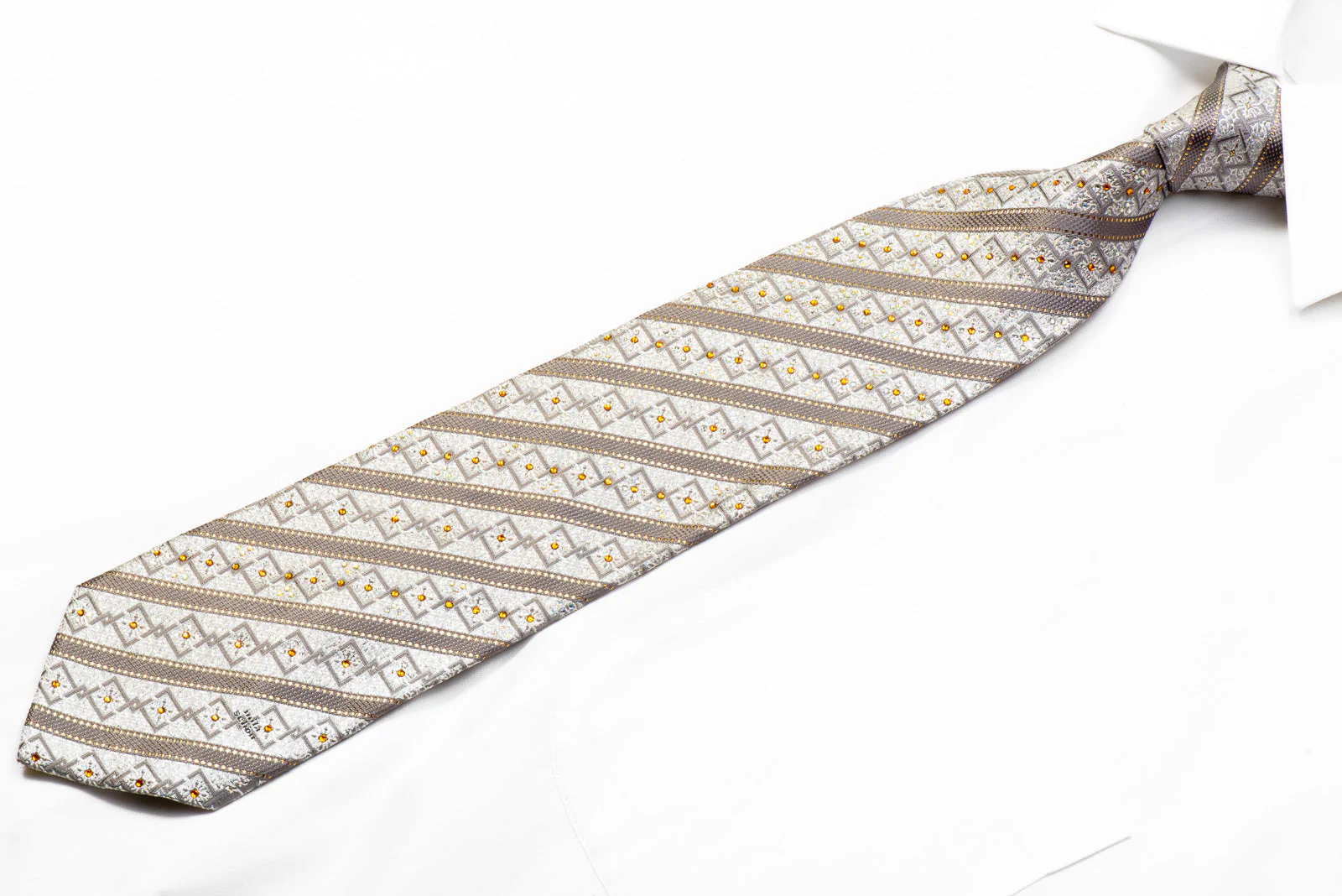 Mila Schon Rhinestone Tie Silver Striped Geometric On Silver With Sparkles - Image 4
