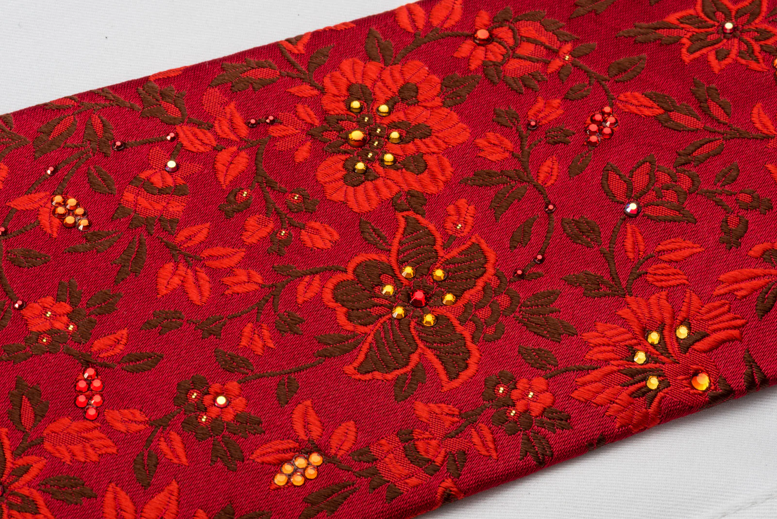 Mila Schon Silk Rhinestone Tie Floral On Red With Silver Sparkles - Image 6