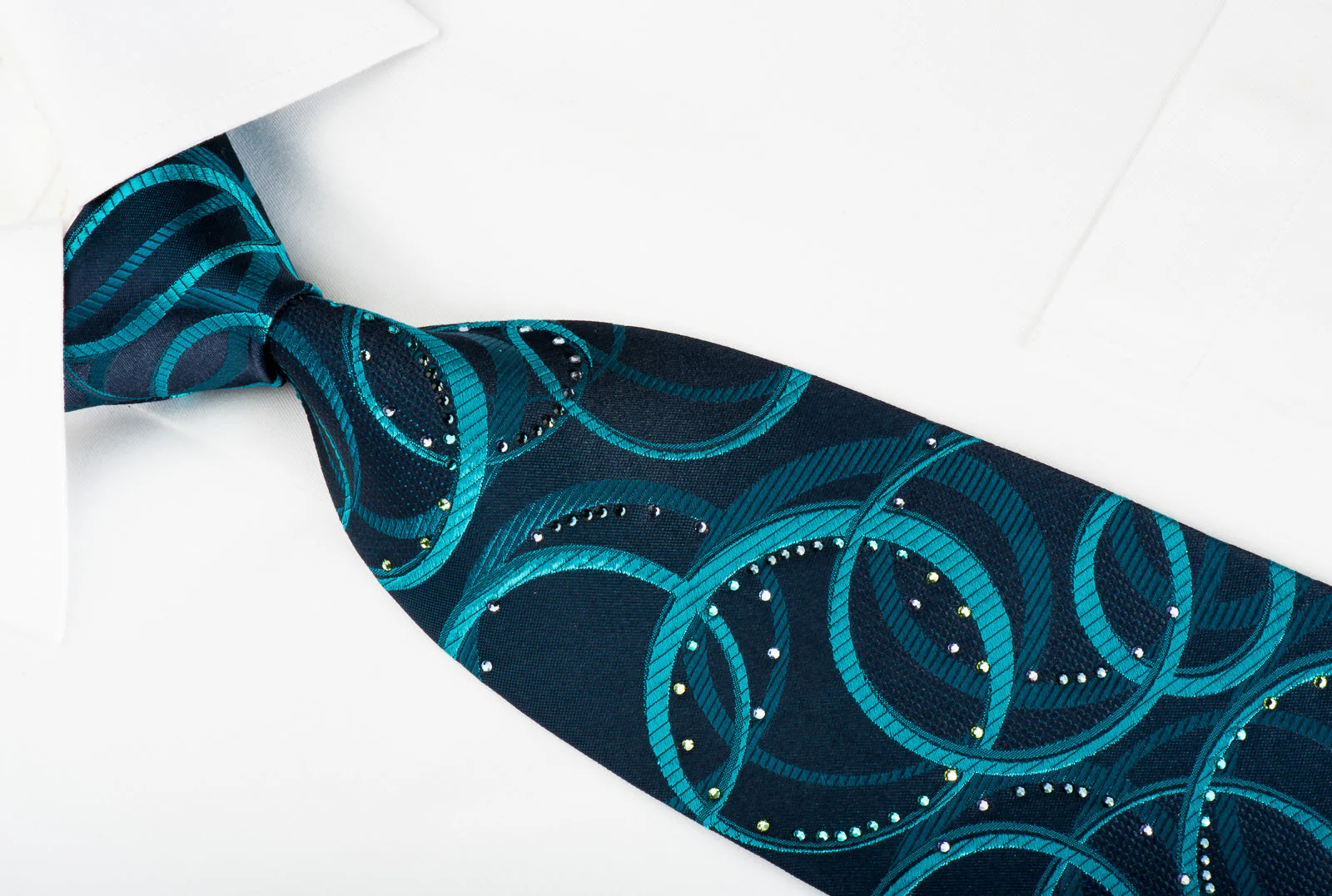 Mila Schon Silk Tie Ovals On Turquoise With Rhinestones - Image 4