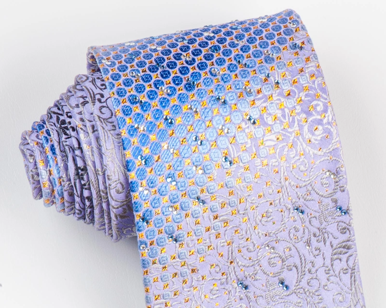 Nicole St Giles Silk Neck Tie Silver Vines On Purple With Rhinestones 3 1/2 Inch - Image 8