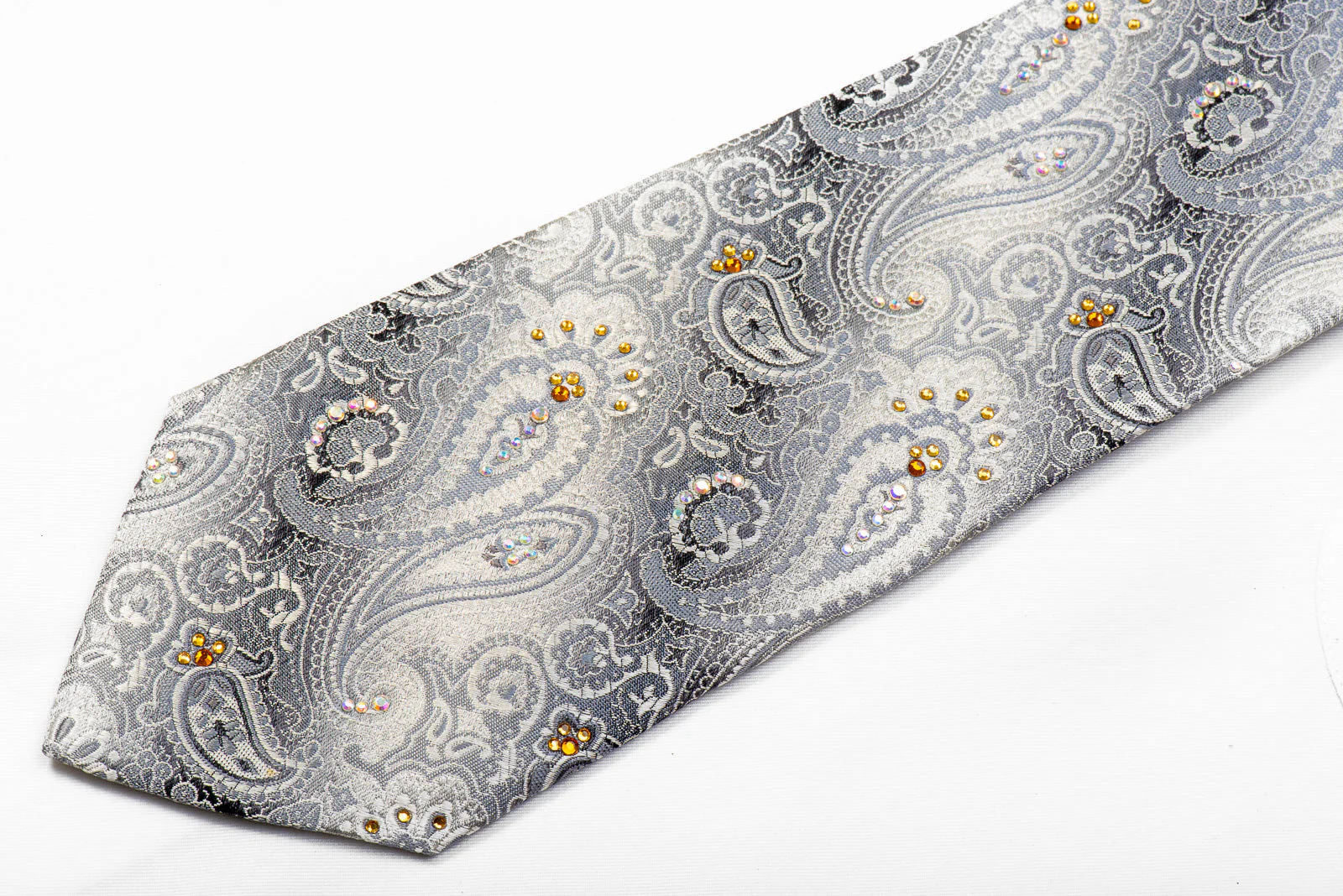 Nicole St Giles Crystal Silk Necktie Paisley On Silver Sparkling With Rhinestones - Image 4