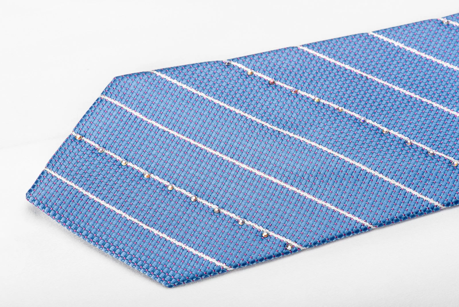 Nicole St Giles Men's Crystal Rhinestone Silk Necktie Crystal Striped On Blue With Sparkles - Image 4