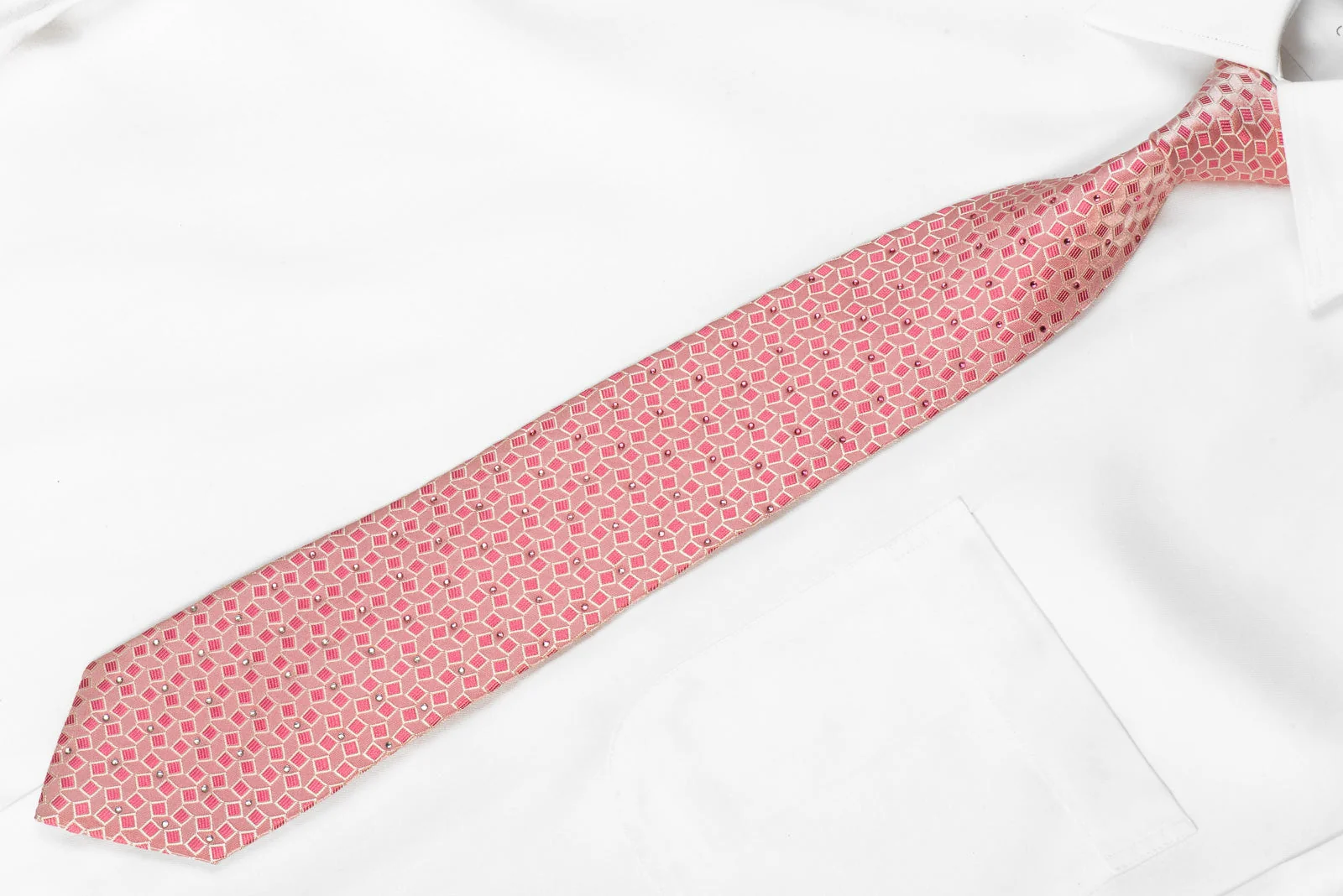 Nicole St Giles Men's Crystal Rhinestone Silk Tie Geometric On Pink - Image 2