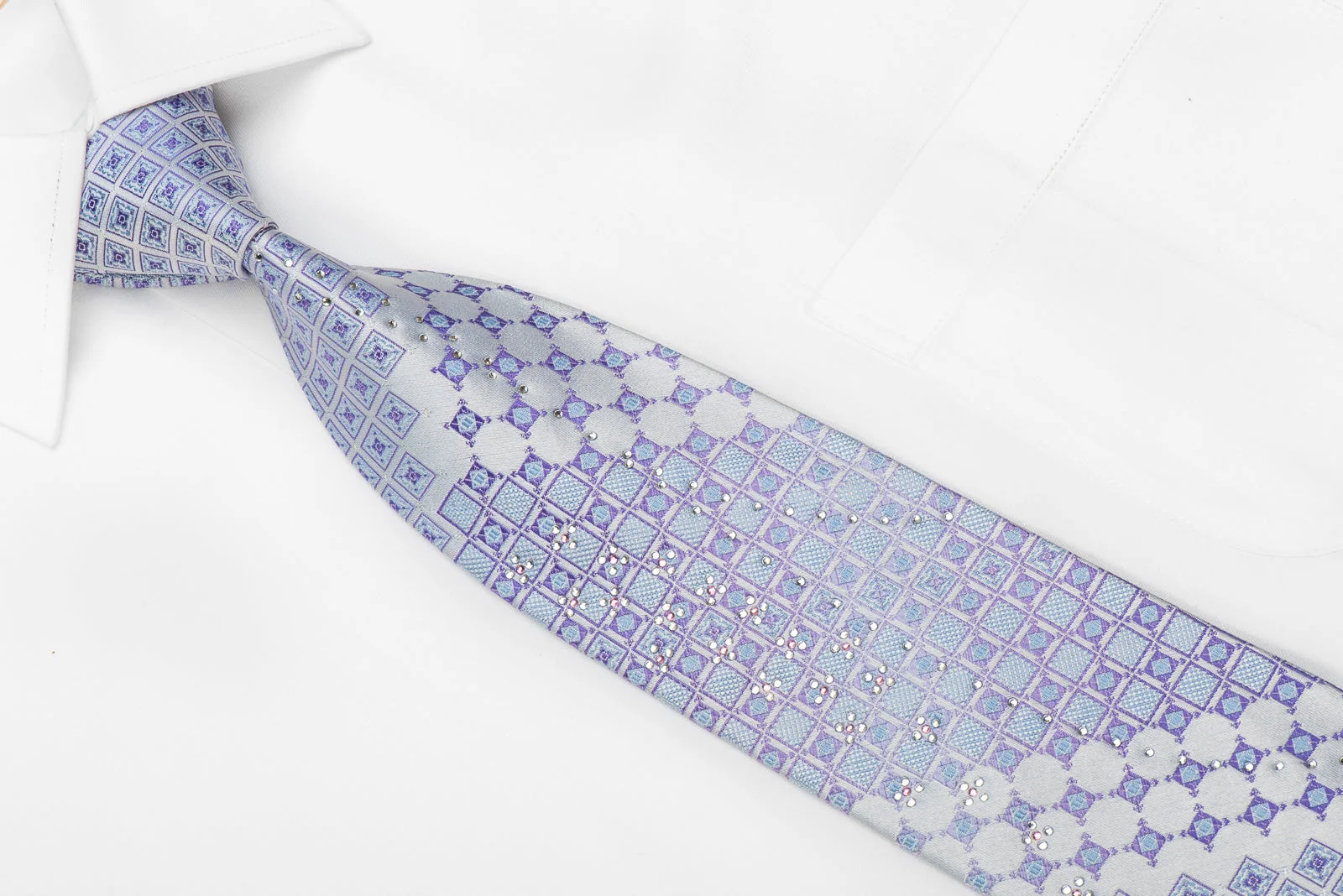 Nicole St Giles Men's Crystal Silk Necktie Geometric On Mauve With Silver Sparkles - Image 2