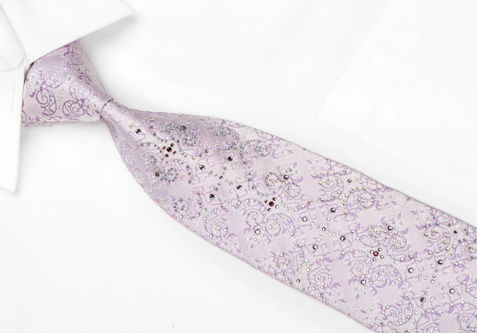 Nicole St Giles Men's Crystal Silk Tie Damask On Pale Violet With Sparkles - Image 3