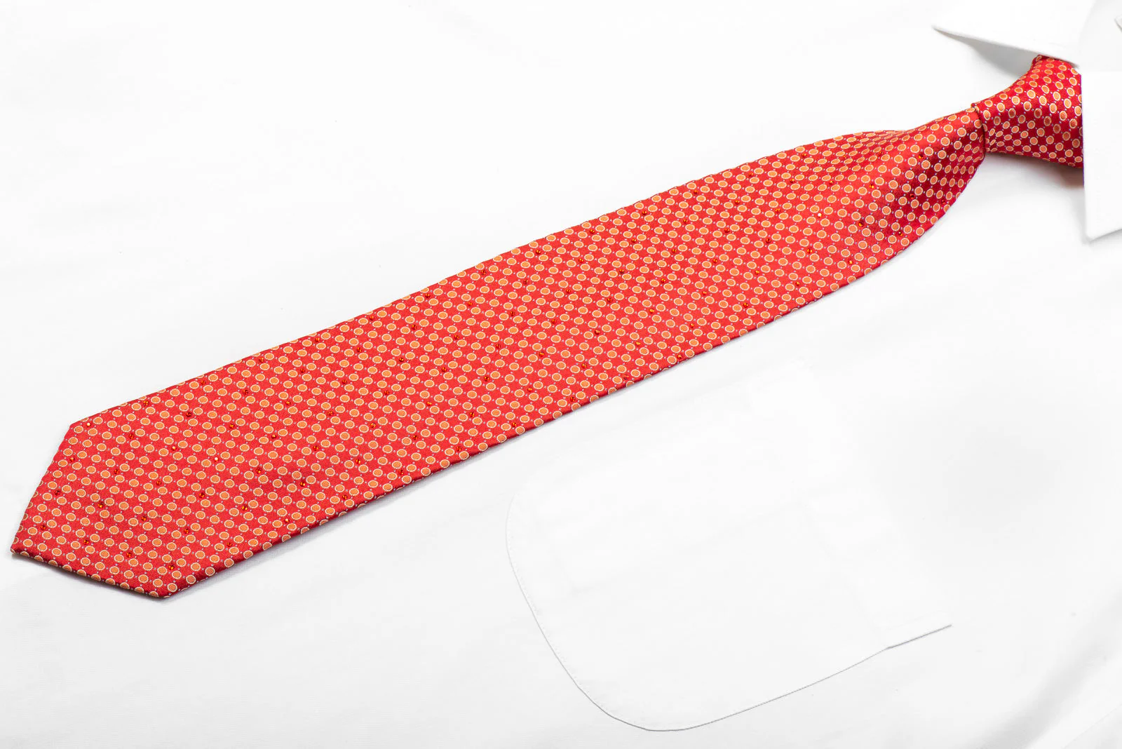 Rhinestone Necktie Orange Dots On Red Silk - Image 4