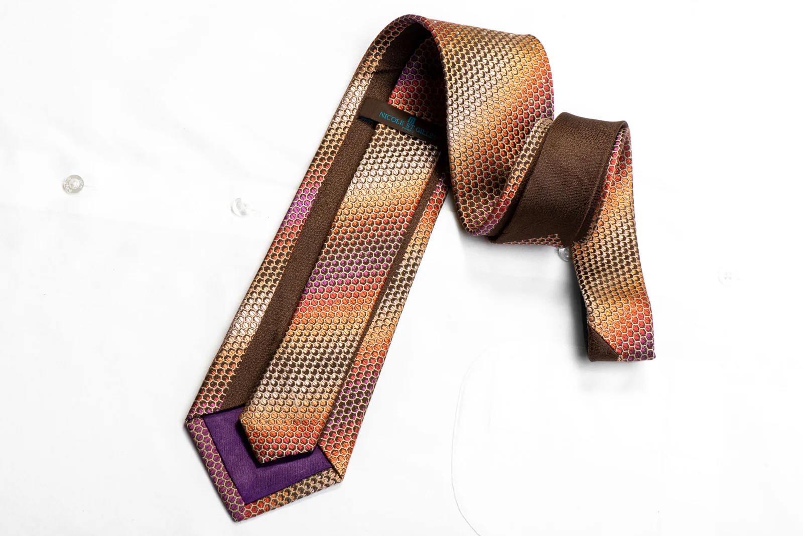 Nicole St Giles Rhinestone Silk Necktie Gold Geometric Trellis With Sparkles - Image 5