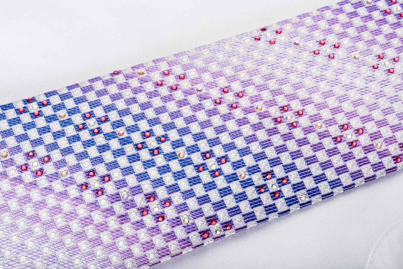 Nicole St Giles Rhinestone Silk Necktie Mauve Silver Checkered With Silver Sparkles - Image 5
