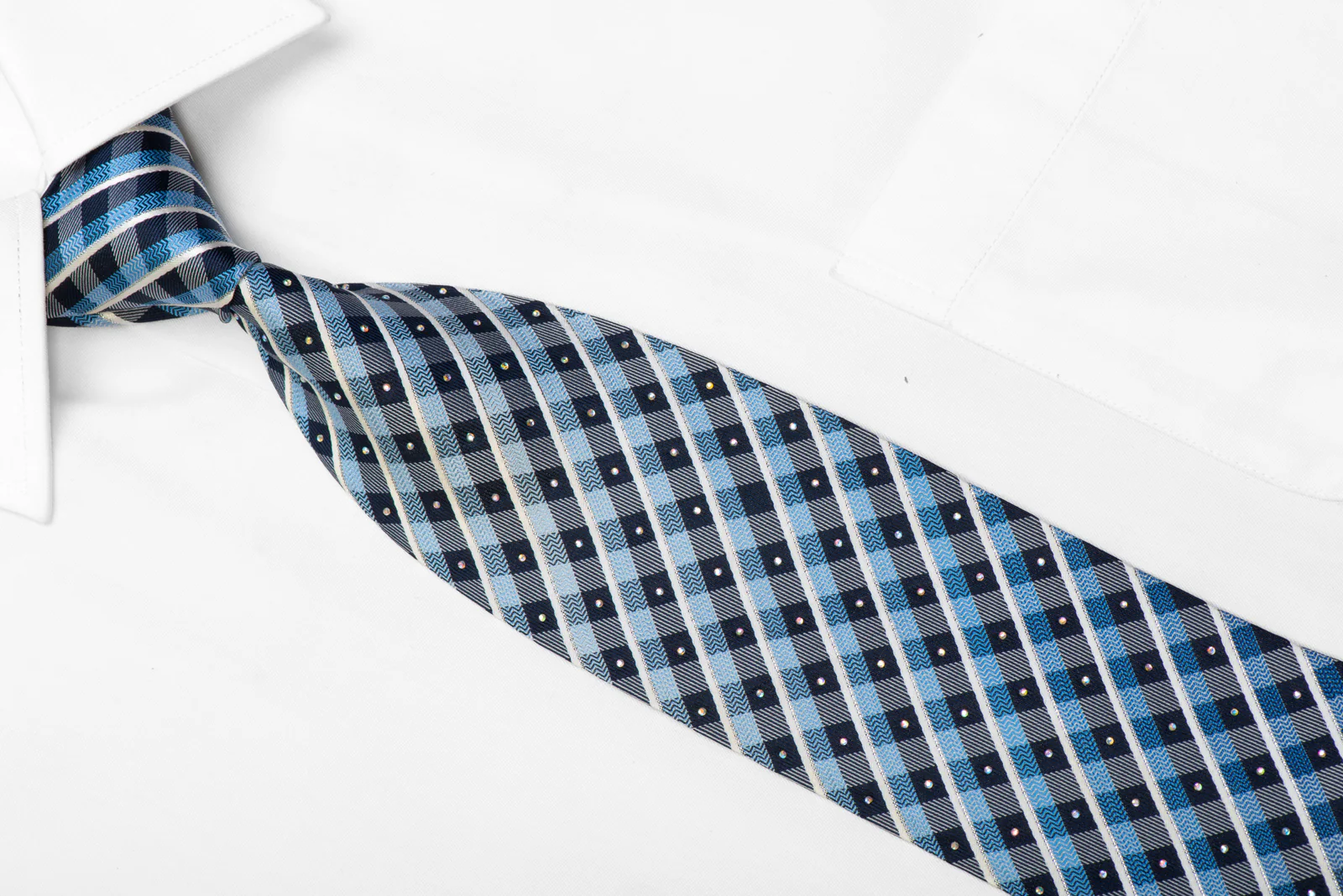 Nicole St Giles Silk Necktie Blue Plaids With Silver Sparkles - Image 2