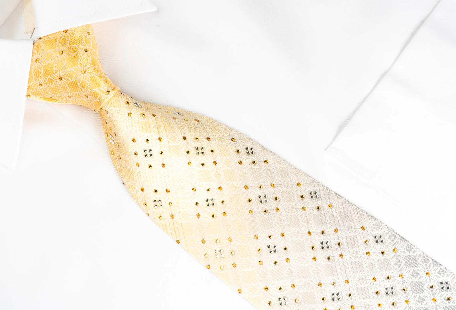 Nicole St Giles Silk Rhinestone Tie Jacquard Woven Checker On Yellow Silver With Golden Sparkles - Image 3