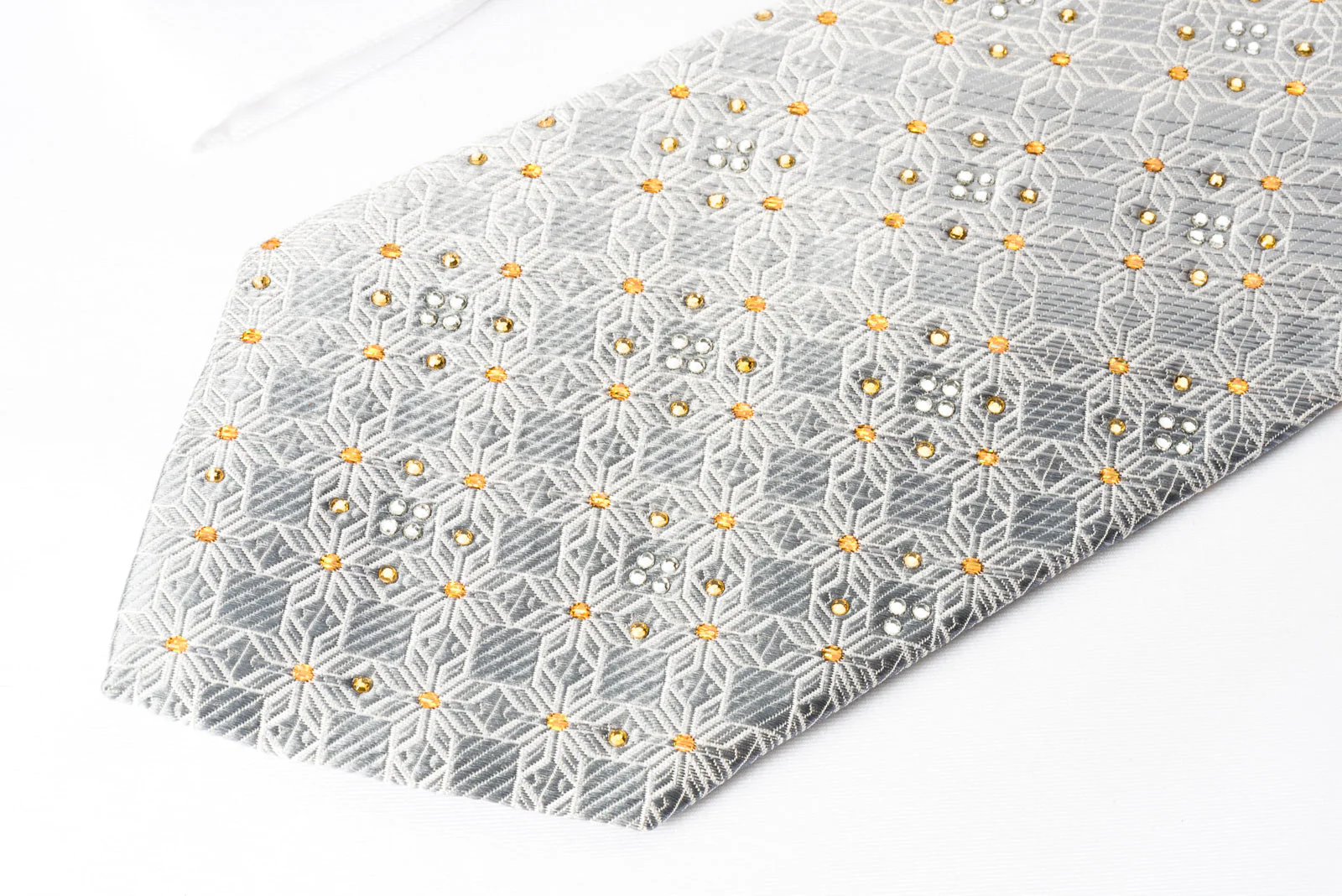 Nicole St Giles Silk Rhinestone Tie Jacquard Woven Checker On Yellow Silver With Golden Sparkles - Image 4