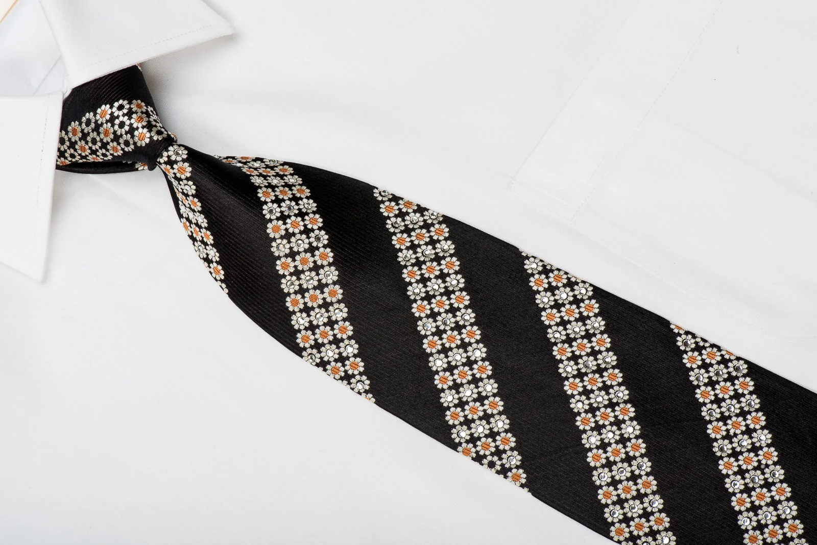 Nina Ricci Men's Black Silk Tie Floral On Black Sparkling With Rhinestones - Image 2