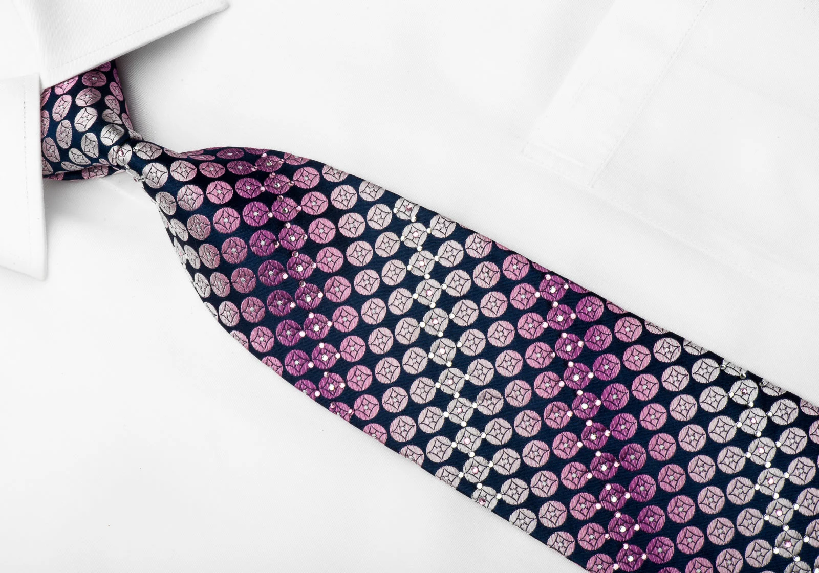 Nina Ricci Men's Crystal Necktie Purple Circles On Navy Sparkling With Rhinestones - Image 3