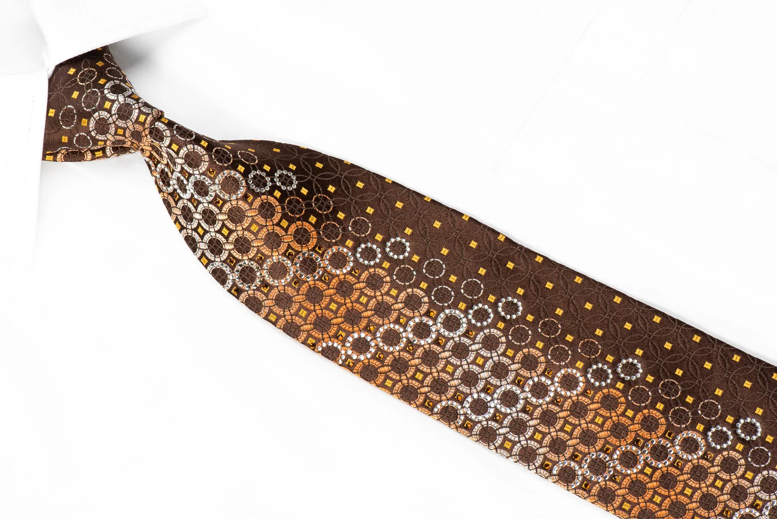 Nina Ricci Men's Crystal Tie Orange Geometric Circles On Brown With Silver Sparkles - Image 2