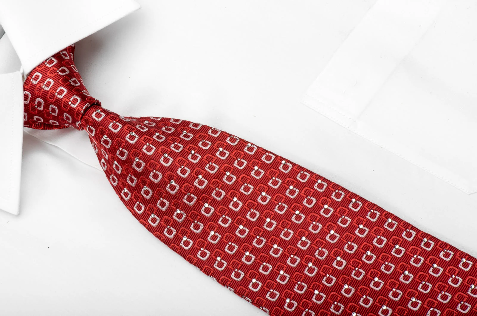 Nina Ricci Men's Rhinestone Tie Interlocking Squares On Red With Silver Sparkles - Image 3