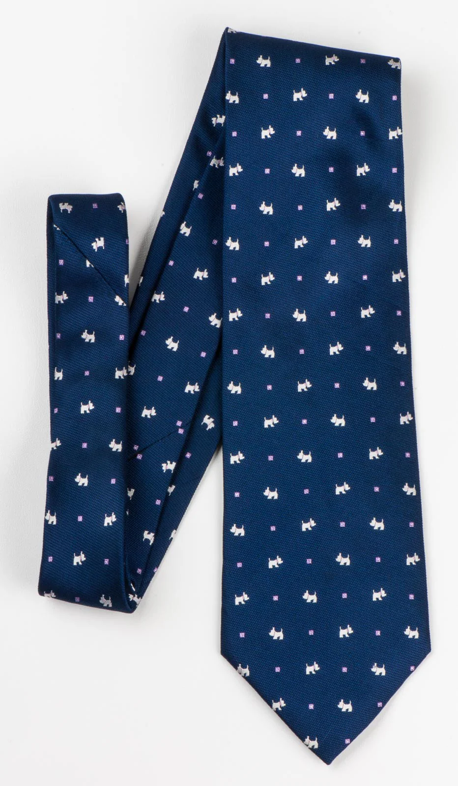 Nina Ricci Men's Silk Neck Tie Scottie Dogs On Navy Blue With Silver Sparkles - Image 6