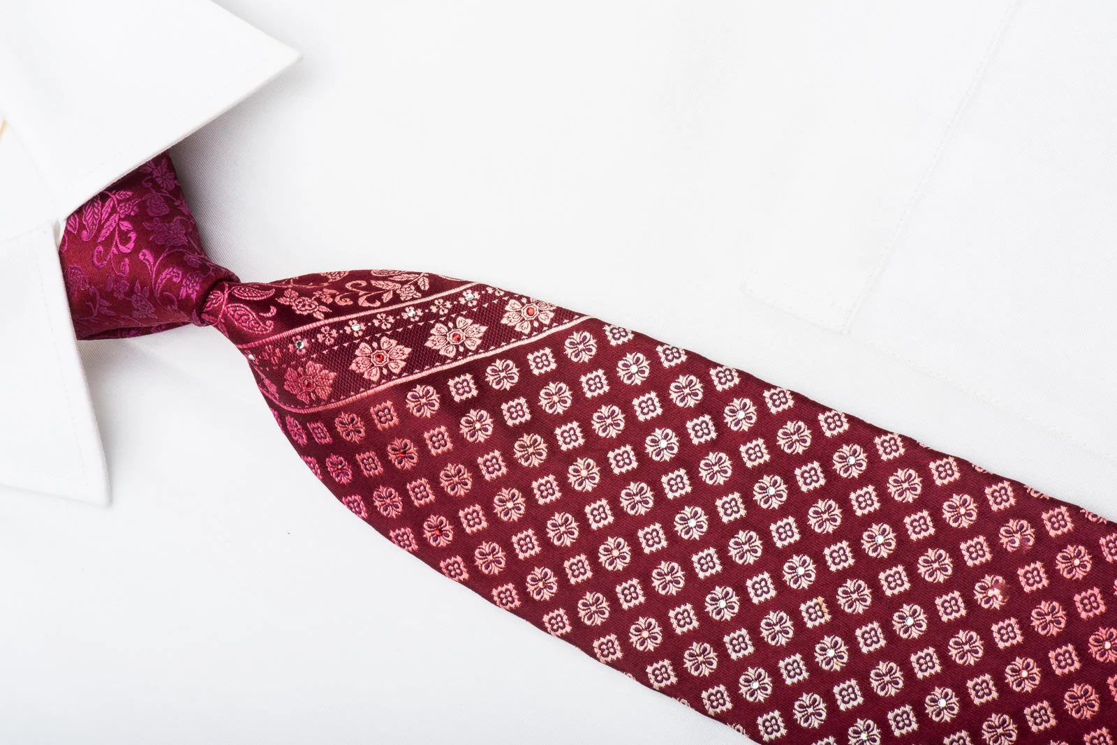 Nina Ricci Men's Silk Tie Cartouche On Burgundy With Sparkling Rhinestones - Image 2