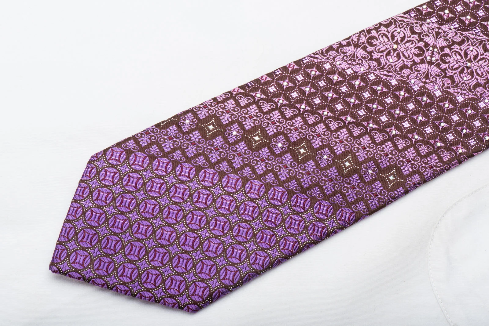 Nina Ricci Mens Rhinestone Silk Necktie Anthemion On Burgundy With Sparkles - Image 3