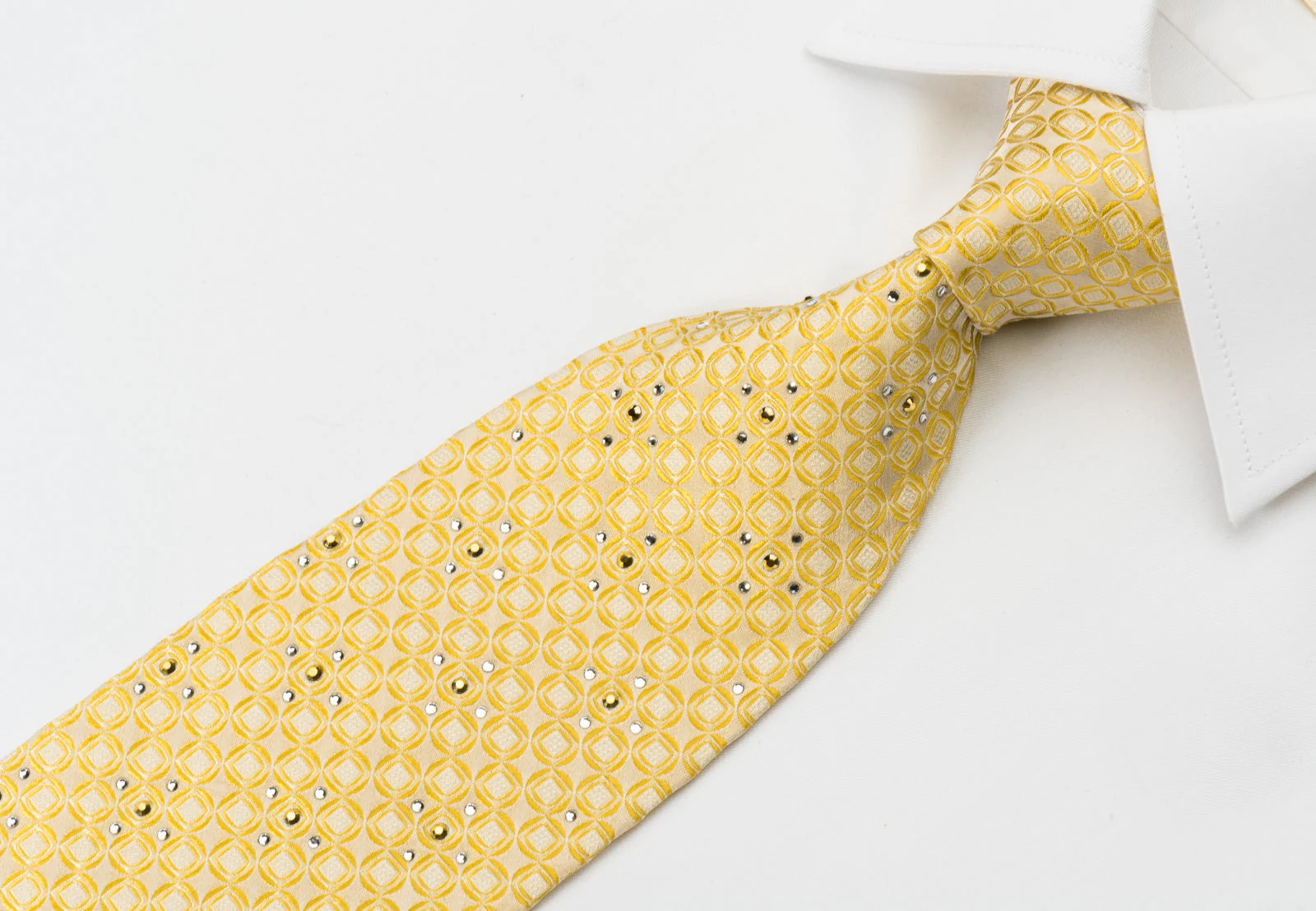 Nina Ricci Rhinestone Necktie Peach Orange Yellow Geometric Circles On Peach Silk Tie - Image 2