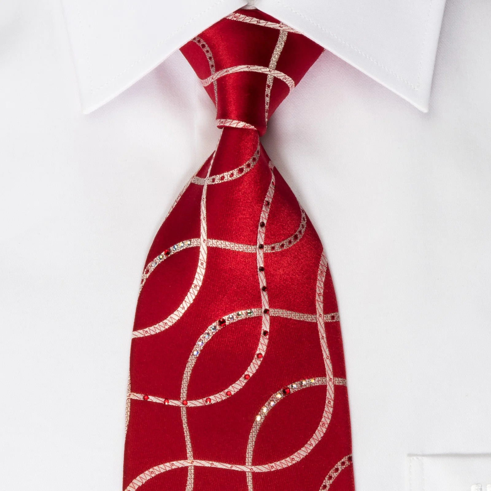 Nina Ricci Rhinestone Necktie Silver Waves On Burgundy Woven Silk