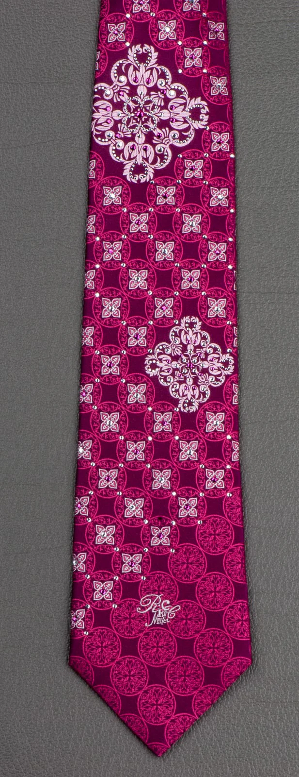 Nina Ricci Rhinestone Silk Neck Tie Medallions On Burgundy Classic 3 1/2 Inch - Image 5