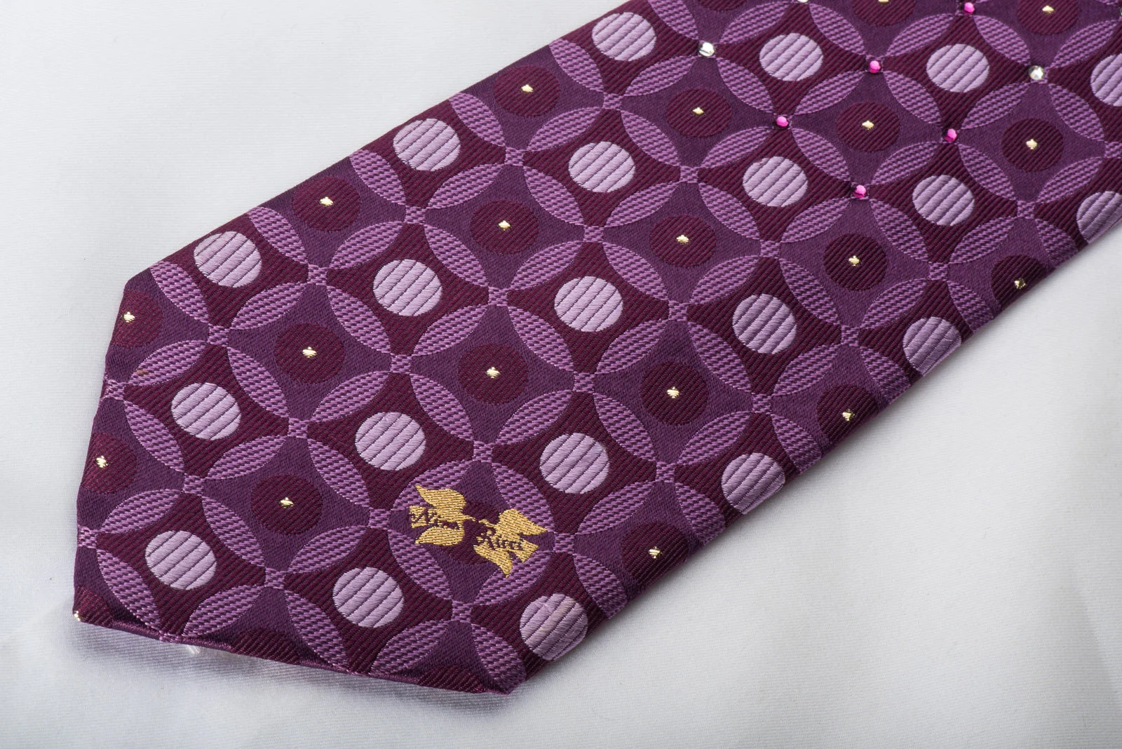 Nina Ricci Rhinestone Silk Necktie Geometric Retro On Purple With Silver Sparkles - Image 3