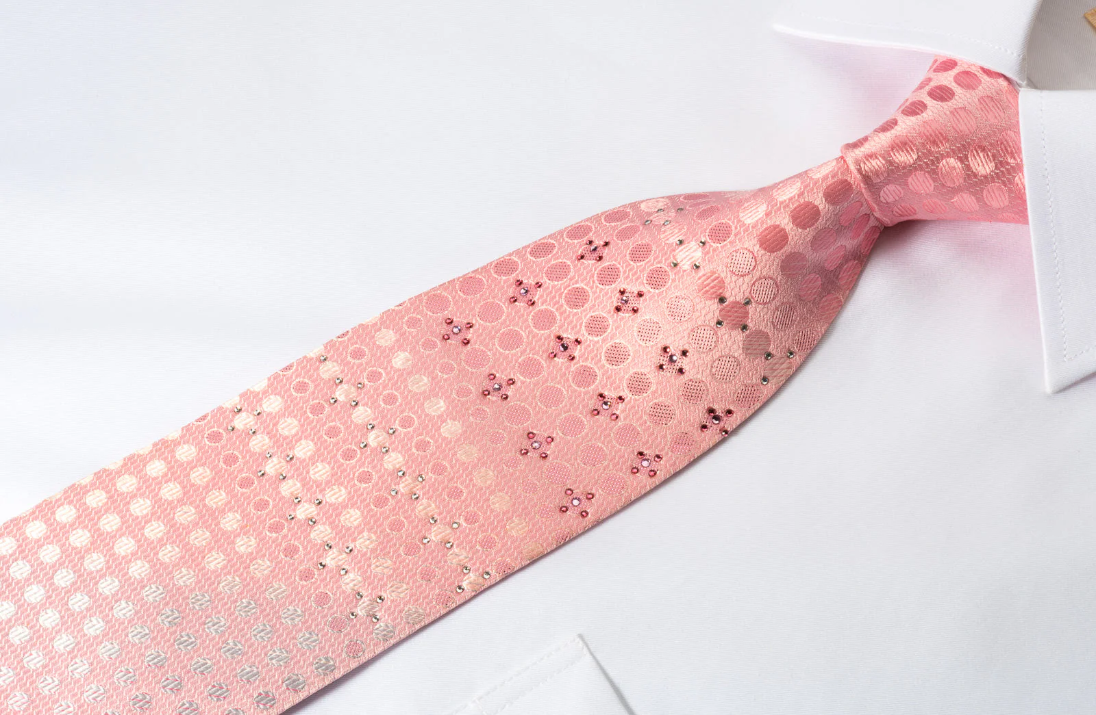 Nina Ricci Rhinestone Silk Necktie Silver Dots On Pink With Pink Sparkles - Image 2