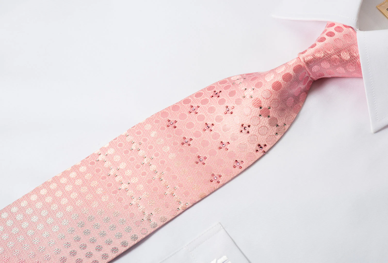 Nina Ricci Rhinestone Silk Necktie Silver Dots On Pink With Pink Sparkles - Image 4