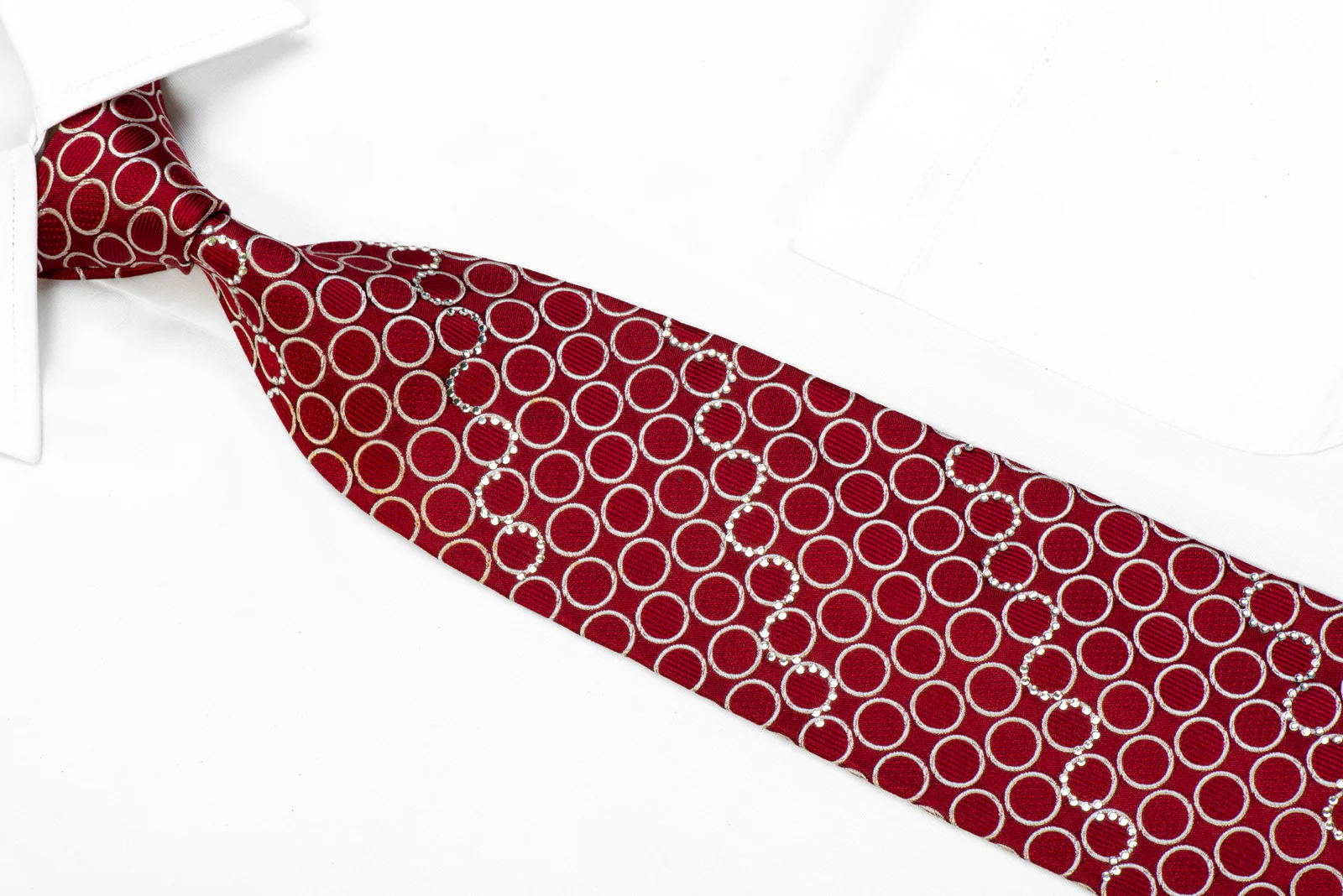 Nina Ricci Rhinestone Silk Tie Silver Circles On Burgundy - Image 2