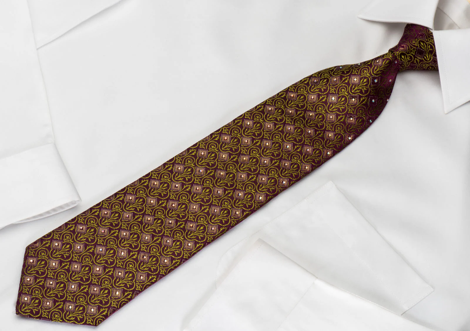 Nina Ricci Rhinestone Tie Green Cartouche On Burgundy With Gold Sparkles - Image 3