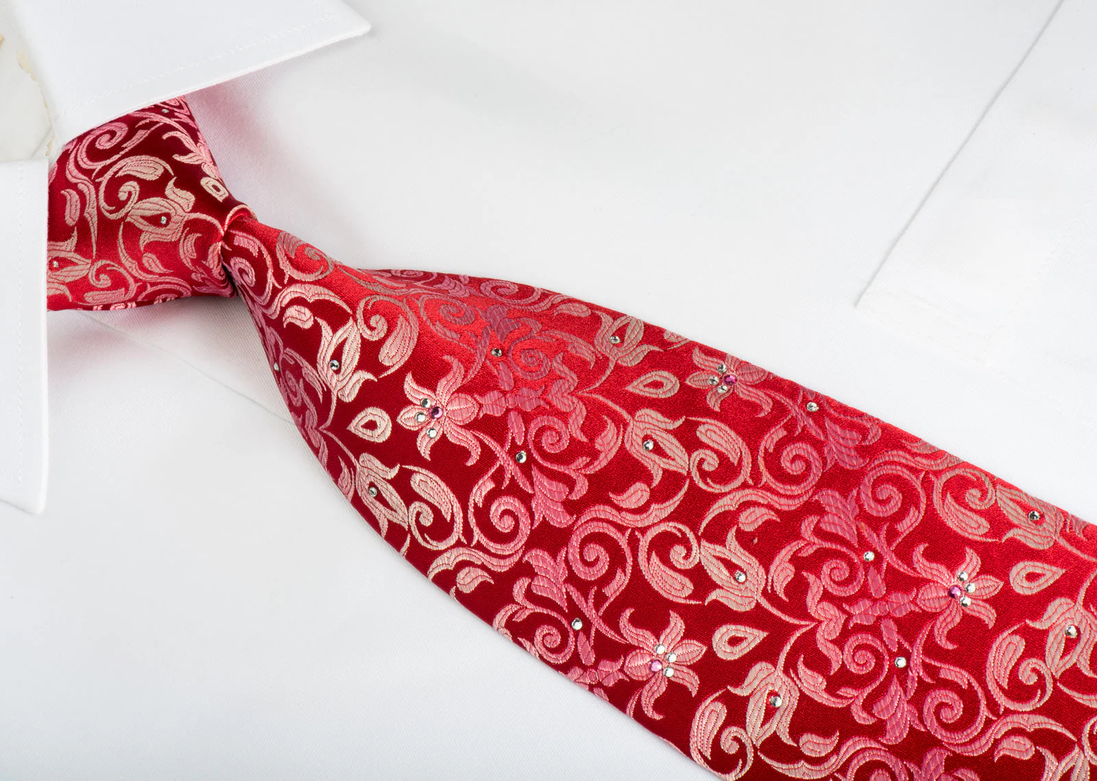 Nina Ricci Silk Necktie Anthemion On Red Design With Rhinestones - Image 5