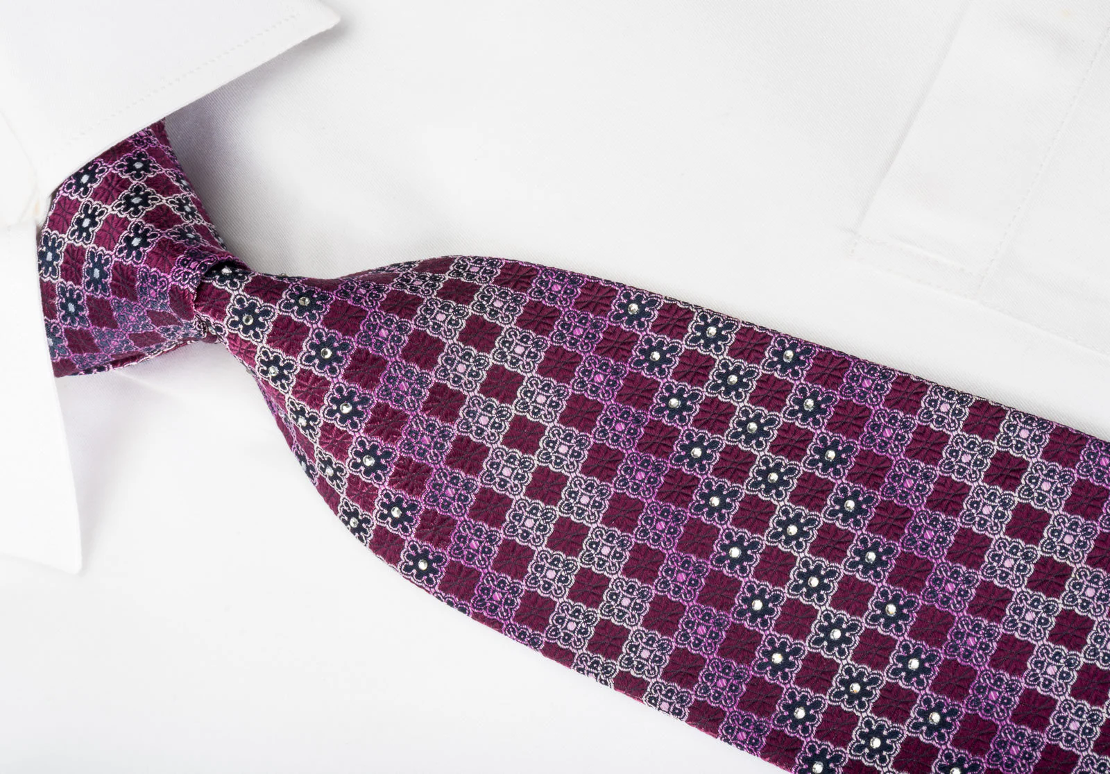 Nina Ricci Silk Necktie Checker Cartouche On Purple With Rhinestones - Image 5