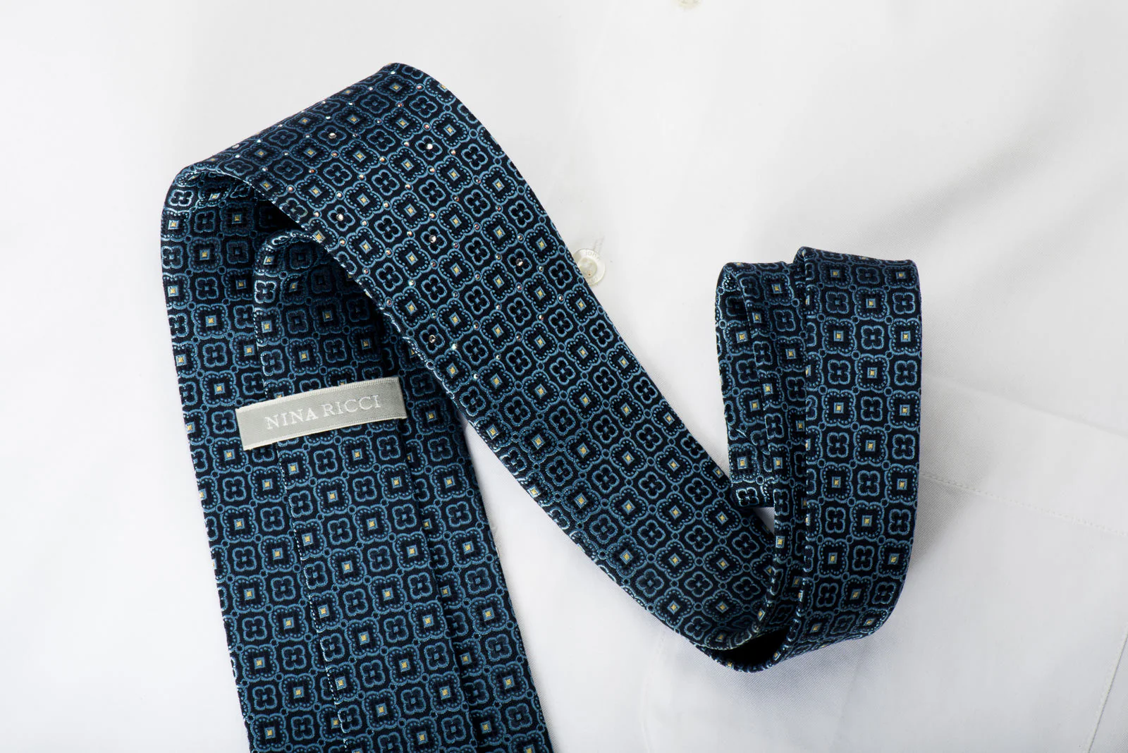 Nina Ricci Silk Necktie Foulard On Blue With Rhinestones - Image 3